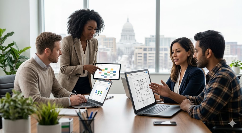 Property management team collaborating securely using Google Workspace